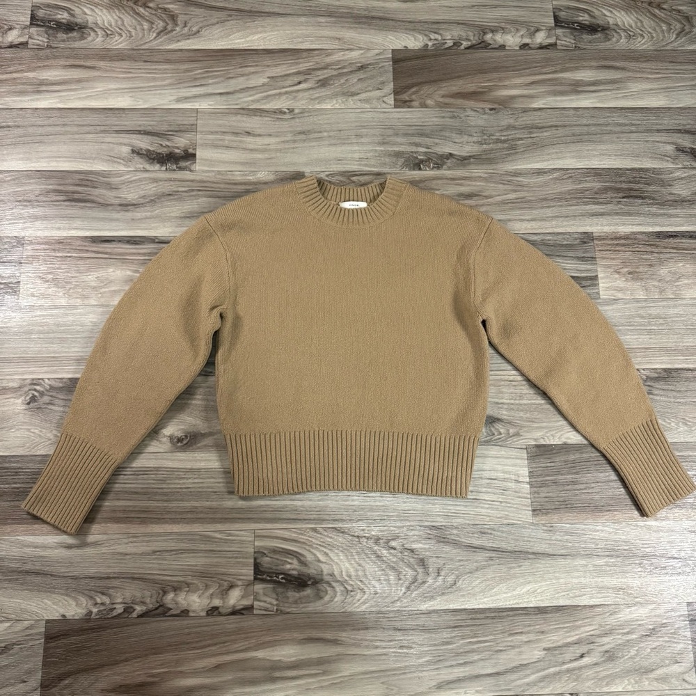 Vince Women's Cashmere Wool Blend Wide Sleeve Crewneck Sweater Oak Buff Size S/P